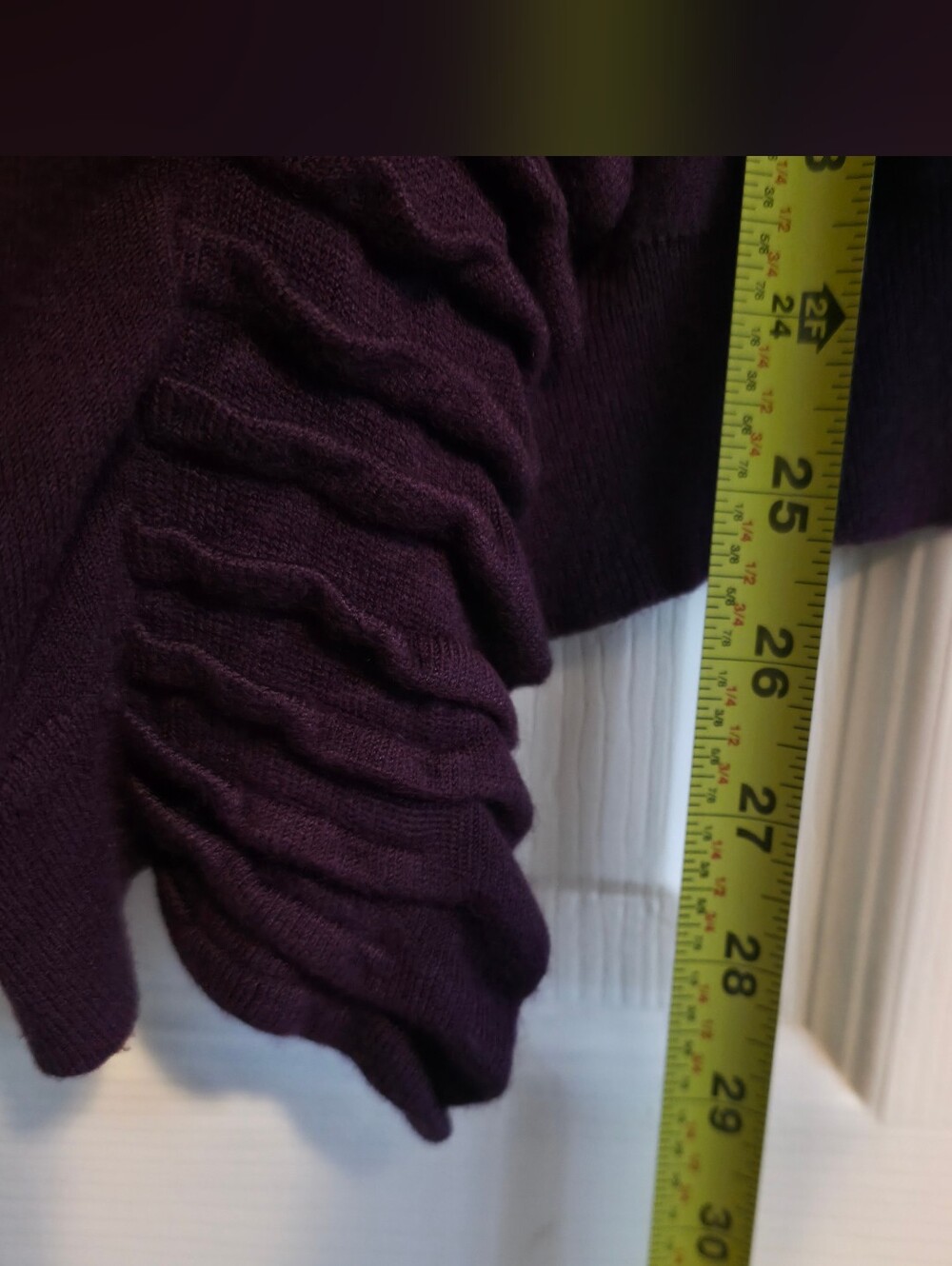 4/$67 Deal! Danier Vintage Deep Plum Ruffled Open-Front Cardigan - Picture 3 of 10